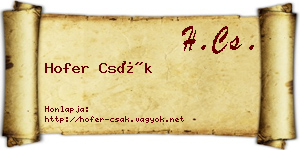 Hofer Csák névjegykártya